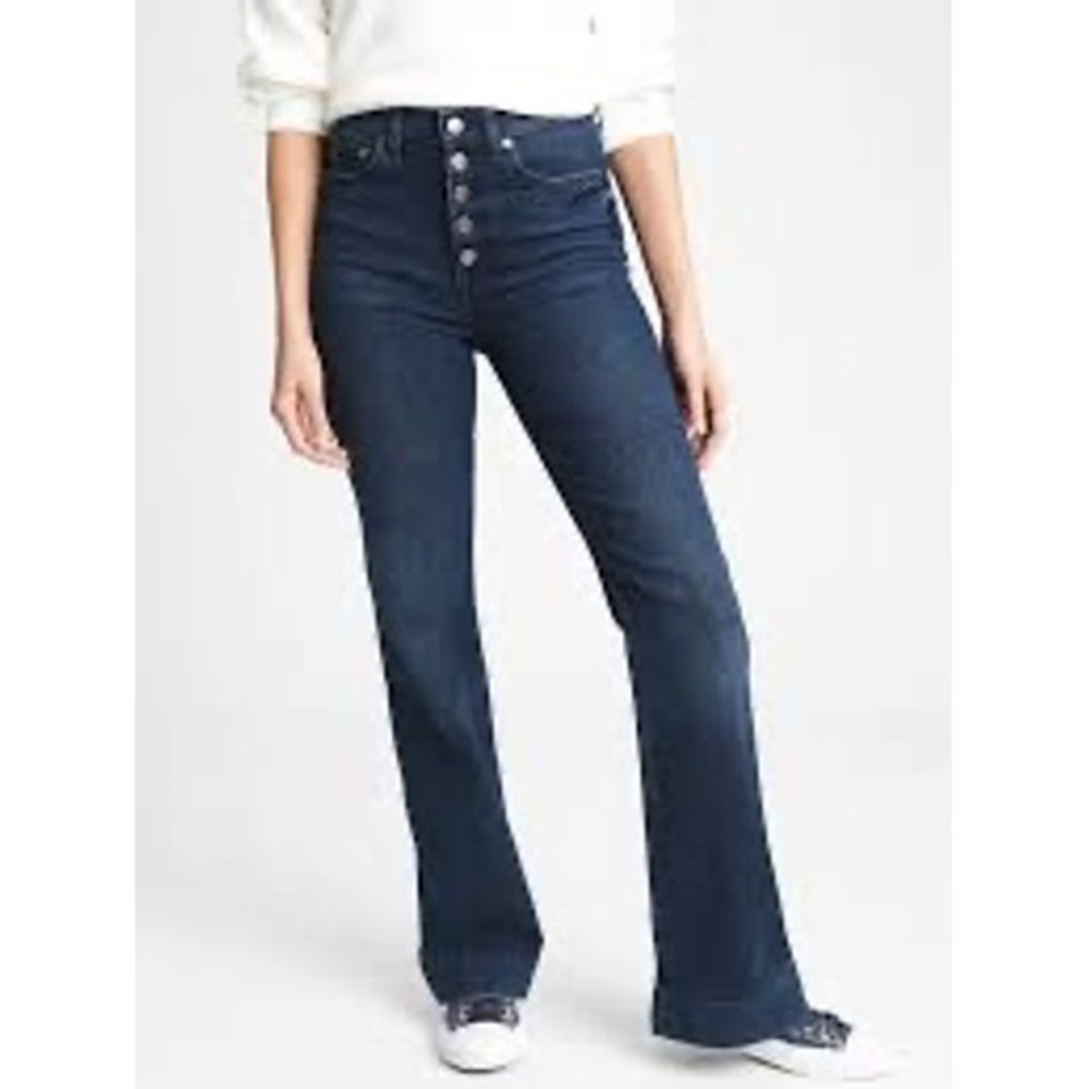 Gap Denim High Rise Flare Jeans Dark Wash Button Fly‎ Womens 12/31R 10393